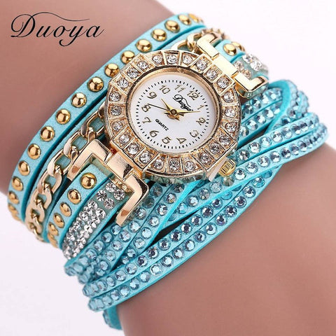Duoya Fashion Watch Women Luxury Gold Fashion Crystal Bracelet Women Dress Watches Ladies Vintage Business Quartz Wristwatches
