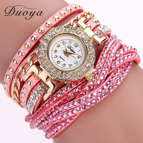 Duoya Fashion Watch Women Luxury Gold Fashion Crystal Bracelet Women Dress Watches Ladies Vintage Business Quartz Wristwatches