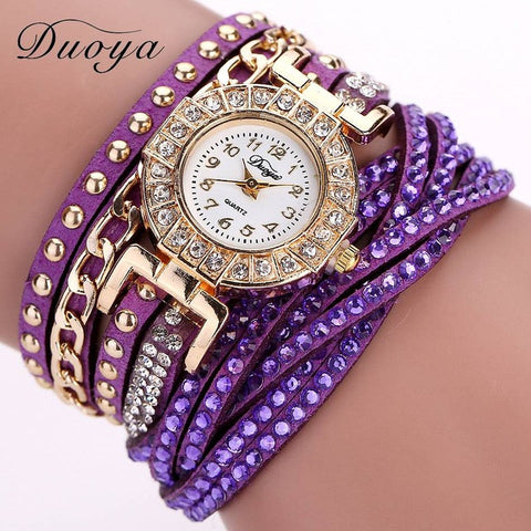 Duoya Fashion Watch Women Luxury Gold Fashion Crystal Bracelet Women Dress Watches Ladies Vintage Business Quartz Wristwatches