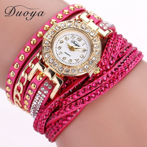Duoya Fashion Watch Women Luxury Gold Fashion Crystal Bracelet Women Dress Watches Ladies Vintage Business Quartz Wristwatches