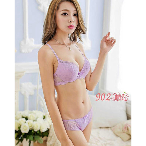 Free shipping 2017 hot Pop transparent floral lace bra & brief sets thin cup leisure sexy deep-V push up women underwear bra set