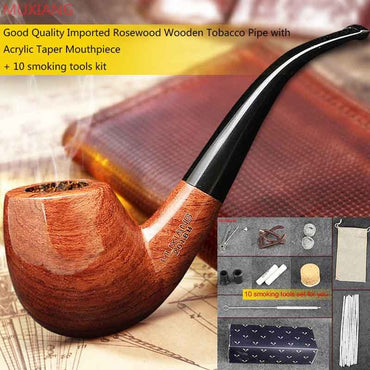 MUXIANG 10 Smoking Pipe Tools Set Wooden Smoking Pipe Rosewood Tobacco Pipe for Smoking Weed with Cleaners Pipe Rack ad0006-1