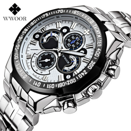 Top Brand Luxury WWOOR Men Watches 30m Waterproof Quartz Sports Watch Men Stainless Steel Clock Male Casual Military Wristwatch