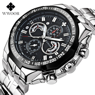 Top Brand Luxury WWOOR Men Watches 30m Waterproof Quartz Sports Watch Men Stainless Steel Clock Male Casual Military Wristwatch