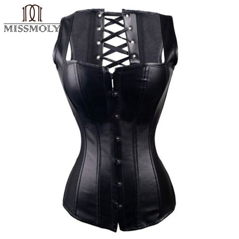 X New Steampunk Steel Boned Lace up Back Sexy Body Bustier Overbust Corset Women Waist Cincher Corsets Black Plus Size S-6XL