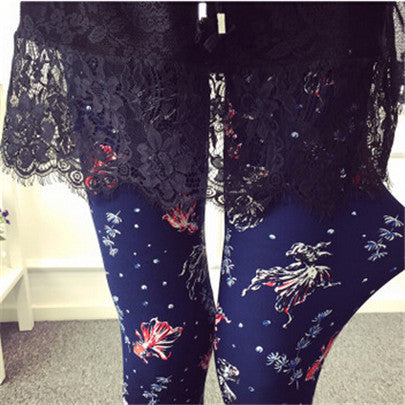 Hot 2017 Print Flower Leggings Leggins Plus Size Legins Guitar Plaid Thin Nine Pant Fashion Women Clothing aptitud Trousers K092