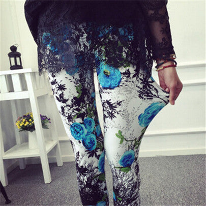 Hot 2017 Print Flower Leggings Leggins Plus Size Legins Guitar Plaid Thin Nine Pant Fashion Women Clothing aptitud Trousers K092