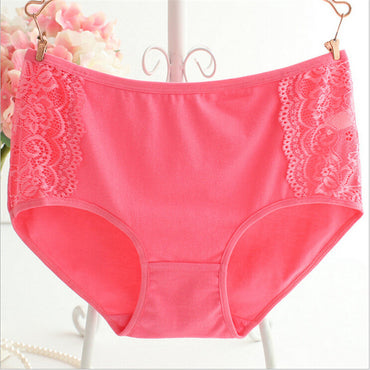 224 Fashion Women Underwear Solid Color Cotton Panties for Women Cute Briefs wih Lace Side