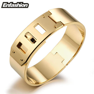 Enfashion Jewelry Punk Wide Belt Buckle Cuff Bracelet Gold color Stainless Steel Bangles Bracelets For Women bracelet Pulseiras