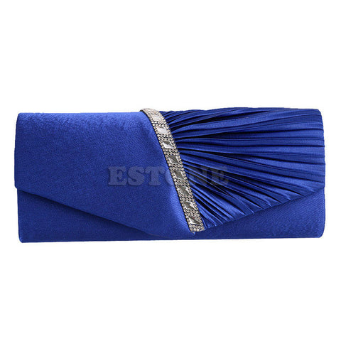 New 1Pc Women's Pleated Rhinestone-Studded Satin Handbag Evening Clutch Bags