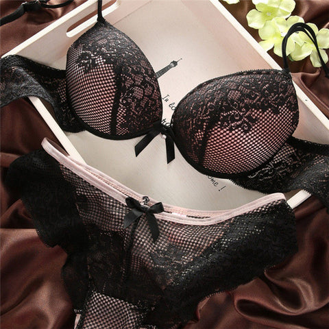 Women Sexy Solid Bra Lace Bra&Panty Set Cotton Embroidery Underwear Lingerie Sets Corset Underpants Women Nipple Cover