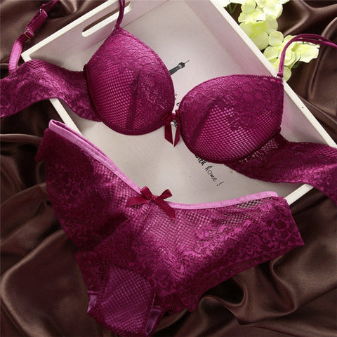 Women Sexy Solid Bra Lace Bra&Panty Set Cotton Embroidery Underwear Lingerie Sets Corset Underpants Women Nipple Cover