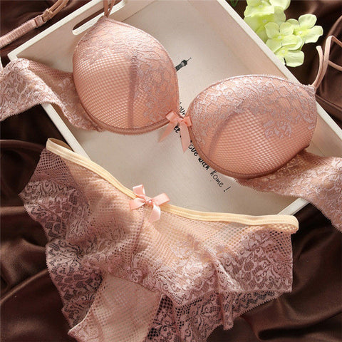 Women Sexy Solid Bra Lace Bra&Panty Set Cotton Embroidery Underwear Lingerie Sets Corset Underpants Women Nipple Cover