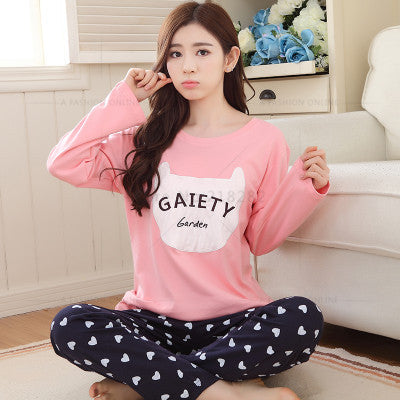 Brand Spring Autumn Long Sleeved Cotton Women's Pajamas Set Cartoon Sleepwear Girls Pyjamas Mujer Lady Casual Home Clothing 3XL