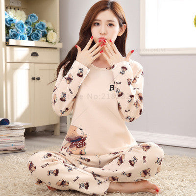 Brand Spring Autumn Long Sleeved Cotton Women's Pajamas Set Cartoon Sleepwear Girls Pyjamas Mujer Lady Casual Home Clothing 3XL