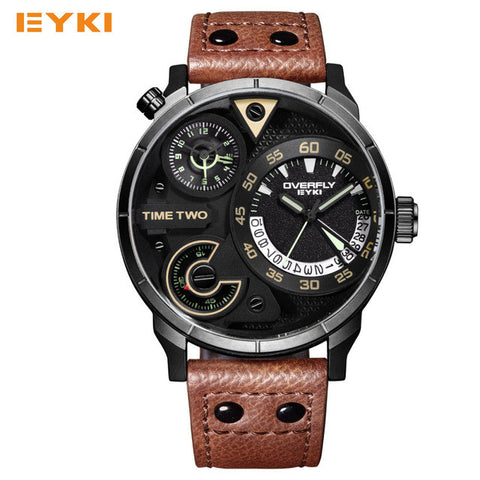 EYKI Super Big Multilayer Stereoscopic Dial Two Time Zone Display Fashion Sport Watch Men Waterproof Luminous Luxury Brand Watch