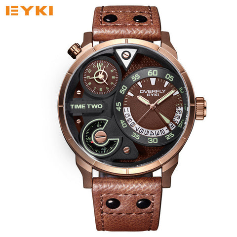EYKI Super Big Multilayer Stereoscopic Dial Two Time Zone Display Fashion Sport Watch Men Waterproof Luminous Luxury Brand Watch