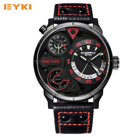 EYKI Super Big Multilayer Stereoscopic Dial Two Time Zone Display Fashion Sport Watch Men Waterproof Luminous Luxury Brand Watch