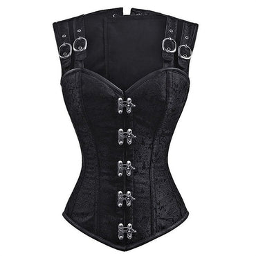 NEFUTRY Sexy Black Gothic Corset Overbust Steampunk Clothing Corsets and Bustiers Strap Bustier Gothic Retro Corselet Espartilho