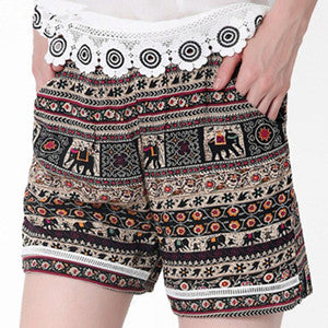 Women Beach Printed Shorts New Summer Thin Breathable Casual Bohemia Loose Bermuda Elephant Elastic Waist Yo-Ga Mini Shorts D053