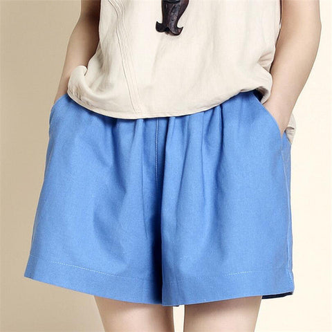 CUHAKCI 2017 Women Summer Shorts Casual Style Linen Cotton Candy Color Mid Loose Elastic Waist Pockets Woman Loose Shorts