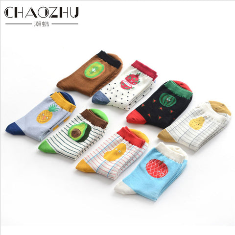 2017 cotton jacquard fruit socks women lovely striped avocado food socks dot point new design ukraine kawaii cute spring socks