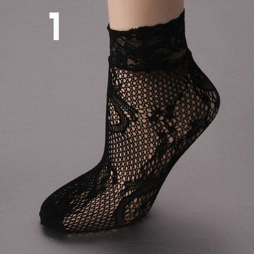 women summer sexy mesh silk socks for female ultrathin transparent nylon short socks with lace high elasticity