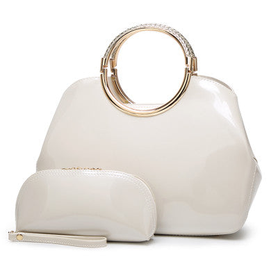 Women Tote Handbags Top Quality Patent Leather 2016 Luxury Fashion Designer Dinner Evening Women Clutch Purse Bags Set