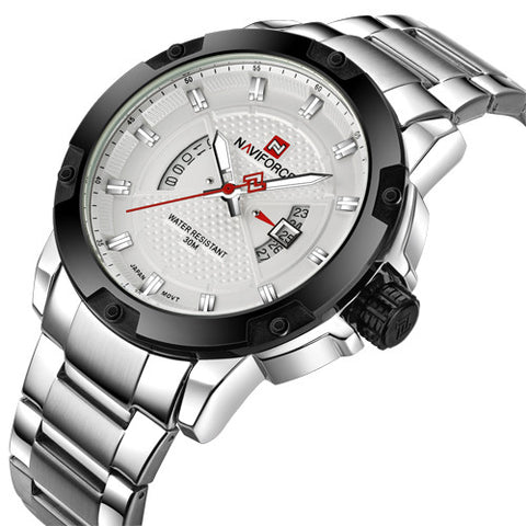 NAVIFORCE Top Brand Men's Silver Full Steel Quartz Wristwatches Business Date Waterproof Watches Men Clock Relogio Masculino
