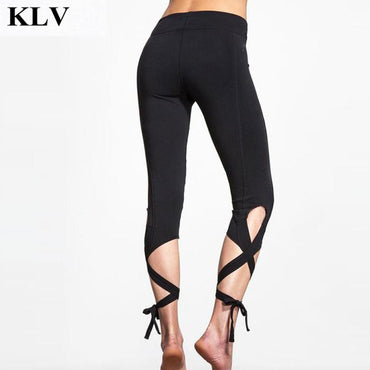 Women's Fitness Leggings Exercise Skinny Capris Workout Cropped Lounge Pants Girls Lacing Quick Dry Trousers Aug9