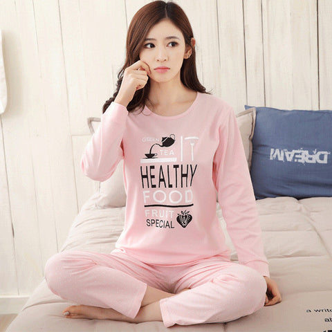 Brand Spring Autumn Long Sleeved Cotton Women's Pajamas Set Cartoon Sleepwear Girls Pyjamas Mujer Lady Casual Home Clothing 3XL