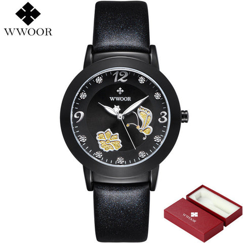 New Top Brand Flower Butterfly Genuine Leather montre femme Casual Dress Watch Ladies Wrist Quartz Watch Women Watches Red Clock
