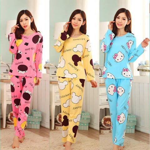 19 Colors 2017 Women Pajamas Suit Spring Autumn Winter Cartoon Female Long-sleeve Pajama Pants Milk Silk Pajamas Suits tracksuit