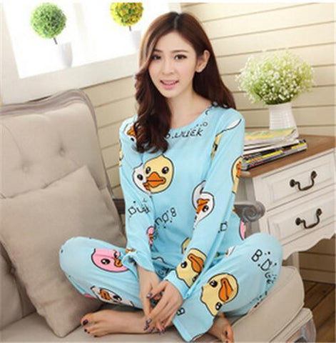 19 Colors 2017 Women Pajamas Suit Spring Autumn Winter Cartoon Female Long-sleeve Pajama Pants Milk Silk Pajamas Suits tracksuit