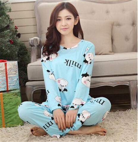 19 Colors 2017 Women Pajamas Suit Spring Autumn Winter Cartoon Female Long-sleeve Pajama Pants Milk Silk Pajamas Suits tracksuit