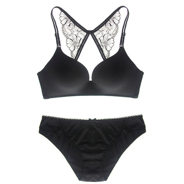 Shitagi Wirefree One-piece Seamless Bra Panty Set White Bra Set Lingeire Set Beige Racerback Sexy Push up Bra Underwear women