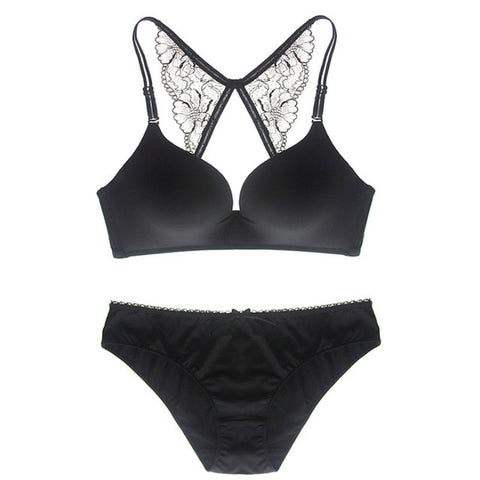 Shitagi Wirefree One-piece Seamless Bra Panty Set White Bra Set Lingeire Set Beige Racerback Sexy Push up Bra Underwear women