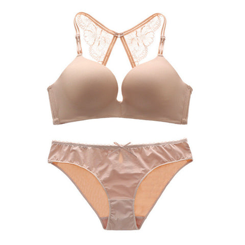 Shitagi Wirefree One-piece Seamless Bra Panty Set White Bra Set Lingeire Set Beige Racerback Sexy Push up Bra Underwear women