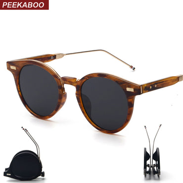 Peekaboo Designer brand round folding sunglasses men brown mirror women fashion shades 2017 foldable high quality sonnenbrille