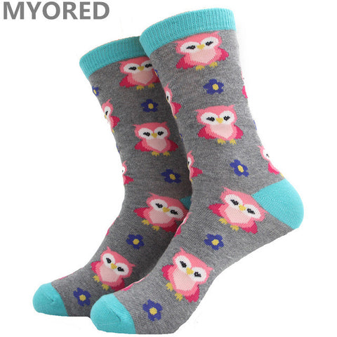 MYORED cartoon squirrel fox owl cute lovely animal cotton short socks women girls lady female crew sock candy color winter