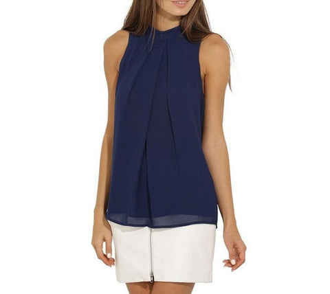 Women Summer Chiffon Blouses Fashion Sleeveless Shirts Female Plus Size Tops Blusas Femininas Casual feminina camisas B6133