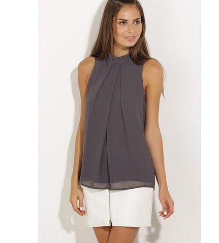 Women Summer Chiffon Blouses Fashion Sleeveless Shirts Female Plus Size Tops Blusas Femininas Casual feminina camisas B6133