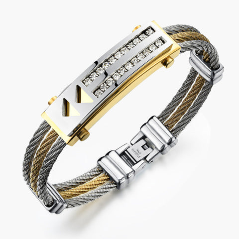 Jiayiqi Fashion Men Bracelet Cross Stainless Steel 3 Rows Wire Chain Cuff Bangles for Men Jewelry Punk Silver Gold Color Gifts