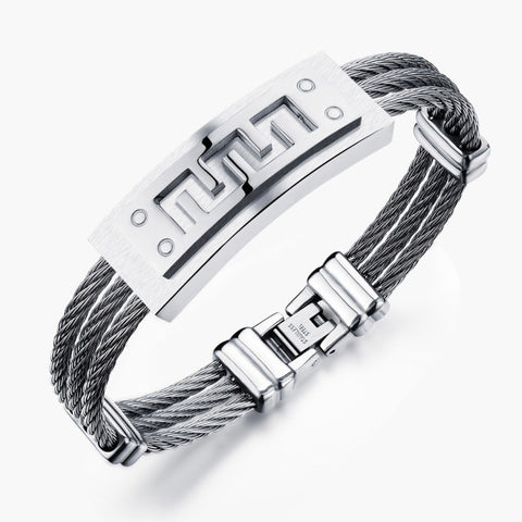 Jiayiqi Fashion Men Bracelet Cross Stainless Steel 3 Rows Wire Chain Cuff Bangles for Men Jewelry Punk Silver Gold Color Gifts