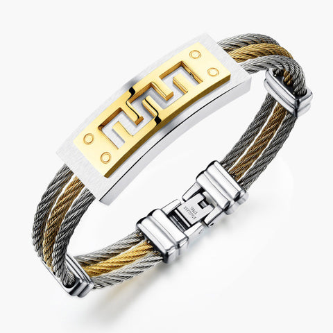Jiayiqi Fashion Men Bracelet Cross Stainless Steel 3 Rows Wire Chain Cuff Bangles for Men Jewelry Punk Silver Gold Color Gifts
