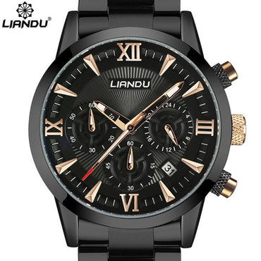 LIANDU Exquisite Stainless Steel Sports Men's Military Watches 30M Life Waterproof Auto Date Quartz Watches Relogio Masculino
