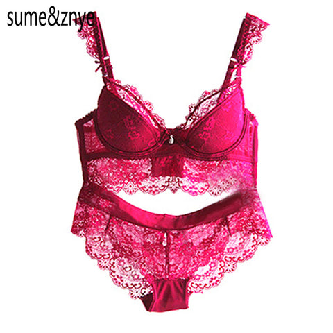 Newest Winter Wine Red Lace Bra Adjustment Ultra-thin Side Gathering Push Up Women's Bra Briefs Set Sexy Lace Underwear bra