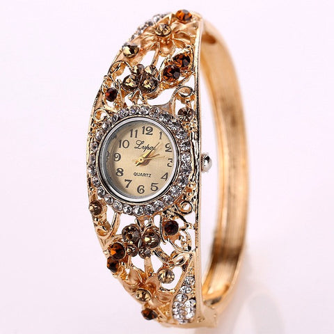 Lvpai Fashion Women Watch Classic Alloy Crystal Bracelet Flower Wristwatches Women Dress Watches Casual Gift Quartz Watch