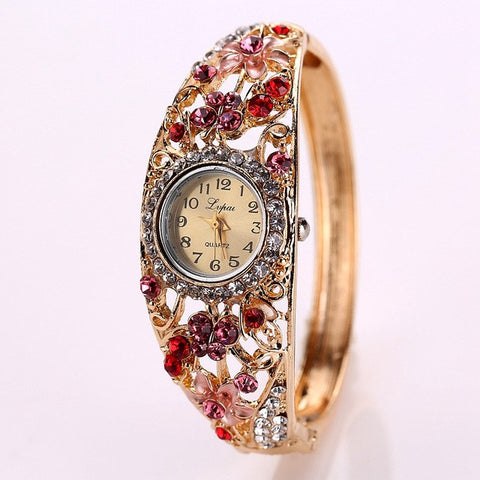 Lvpai Fashion Women Watch Classic Alloy Crystal Bracelet Flower Wristwatches Women Dress Watches Casual Gift Quartz Watch