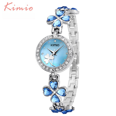 KIMIO Ladies Lucky Clover Love Crystal Strap Austrian Drilling Women Watches 2017 Luxury Brand Quartz Watches Woman Dress Clock